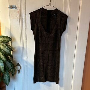 Elegant Black and Shimmering Bronze Cocktail Dress